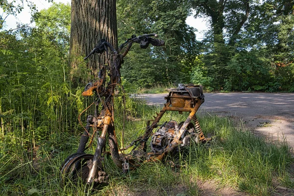 Ein Verlassenes Altes Motorrad Wald — Stockfoto