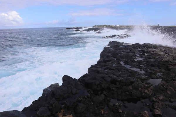 Die Meereslandschaft Aus Schwarzem Vulkangestein Auf Der Insel Kona Hawaii — Stockfoto