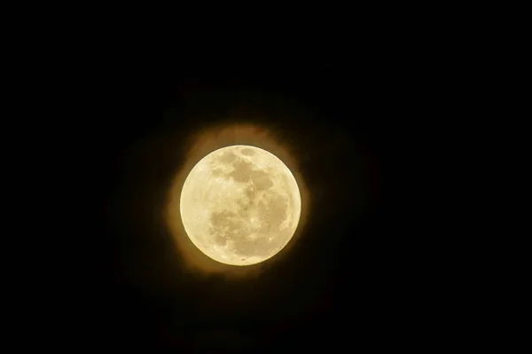 Una Toma Nocturna Luna Amarilla Fondo Negro —  Fotos de Stock