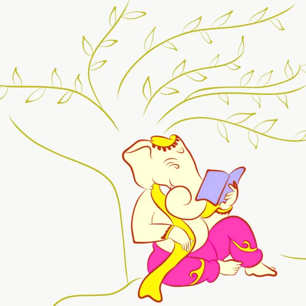 Chlapec Hlavou Slona Karikatura Růžové Kalhoty Čtení Knihy Spoléhající Strom — Stock fotografie