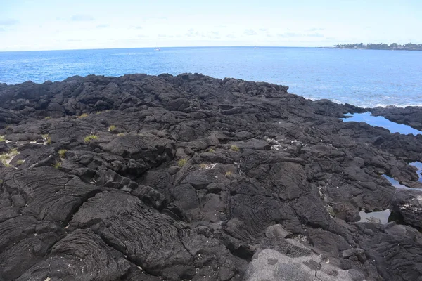 Die Meereslandschaft Aus Schwarzem Vulkangestein Auf Der Insel Kona Hawaii — Stockfoto