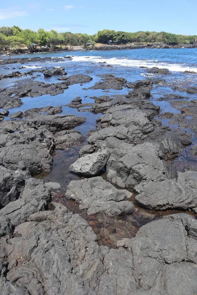 Beautiful View Ocean Waves Hitting Black Volcanic Rocky Beach Kailua — Stock Photo, Image