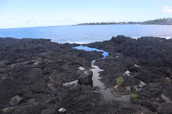 Die Meereslandschaft Aus Schwarzem Vulkangestein Auf Der Insel Kona Hawaii — Stockfoto