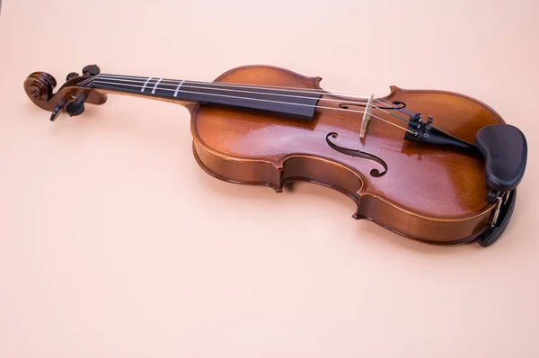 用粉色背景隔开的小提琴的特写镜头 — 图库照片