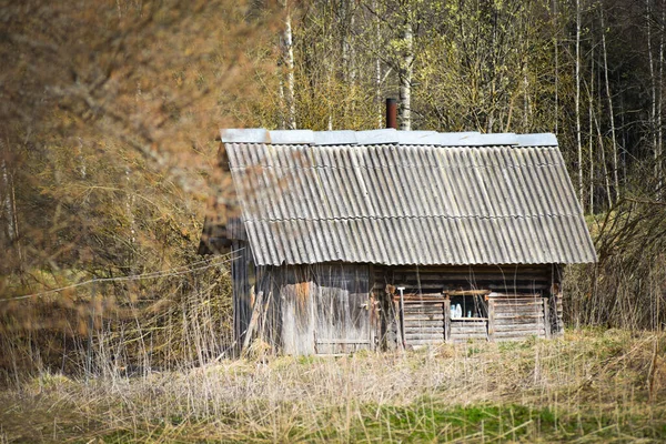 Stara Łaźnia Drewnianych Belek Wsi — Zdjęcie stockowe