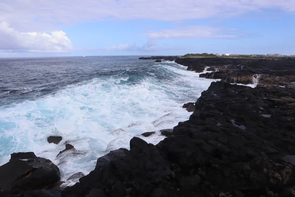 Die Meereslandschaft Aus Schwarzem Vulkangestein Auf Der Insel Kona Hawaii — Stockfoto