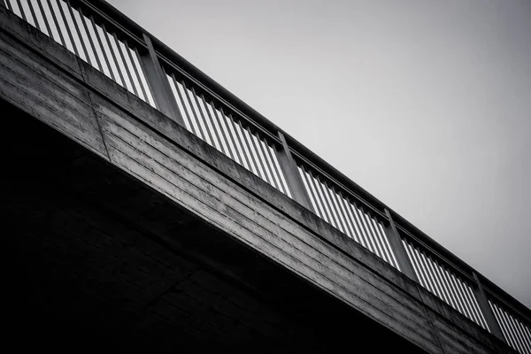 Graustufenaufnahme Einer Brücke Mit Sicherheitsgeländer — Stockfoto