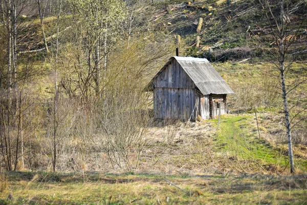 Una Antigua Casa Baños Hecha Vigas Madera Pueblo — Foto de Stock