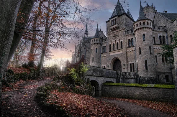 Una Vista Panoramica Del Castello Marienburg Germania Durante Tramonto — Foto Stock