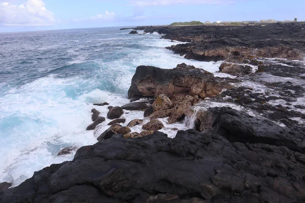 Die Meereslandschaft Aus Schwarzem Vulkangestein Auf Der Insel Kona Hawaii — Stockfoto