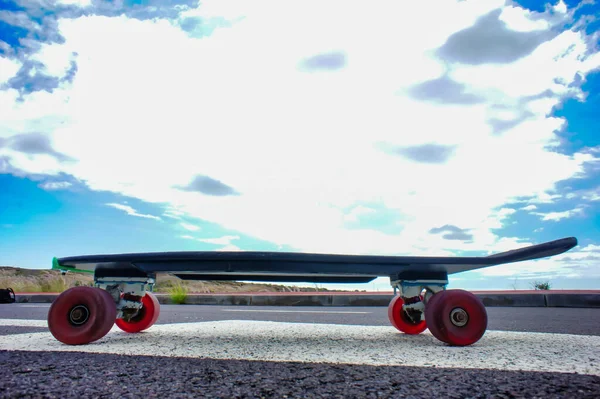 Shot Skate Red Wheels Asphalt Surface — Stock Photo, Image