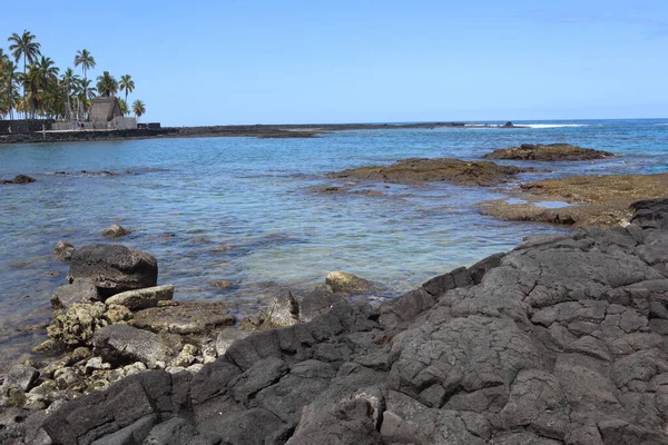 Fekete Homokos Strand Kona Hawaii Napfényben — Stock Fotó