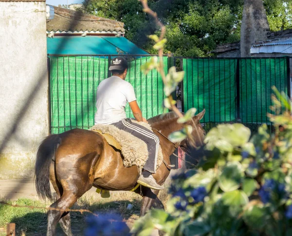 Quequen Argentine Mai 2019 Gros Plan Homme Chevauchant Cheval Quequen — Photo