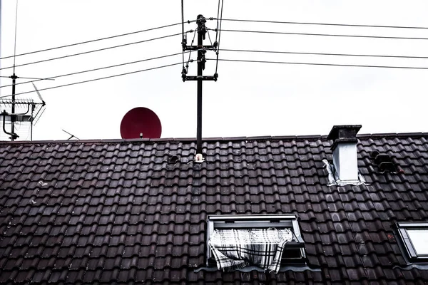 House Roof Window Power Line — Stock Photo, Image