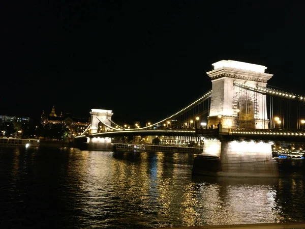 Szechenyi Chain Bridge Budapest Hungary Night — Stock Photo, Image