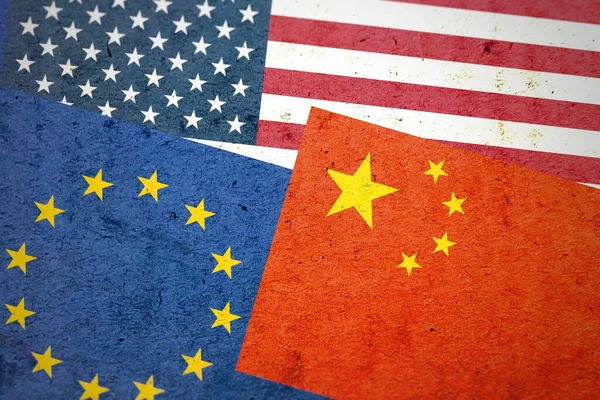 Rendering Flags China European Union Together Vintage Background — Stock Photo, Image