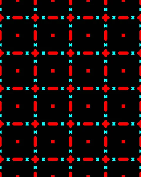 白い線と赤い点が真ん中にある黒い四角形の連続したパターンです — ストック写真