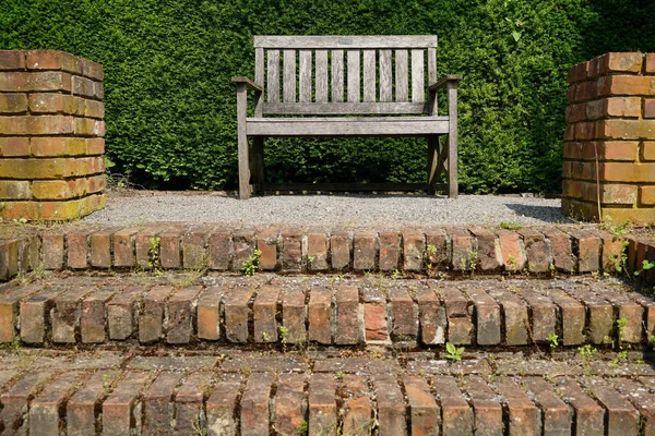 Brick Steps Leading Empty Wooden Bench Schloss Dyck Juechen Germany — Stock Photo, Image