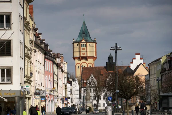 Straubing Almany Mar 2020 Straubing Şehir Kulesi Alman Bulutlu Gökyüzüne — Stok fotoğraf