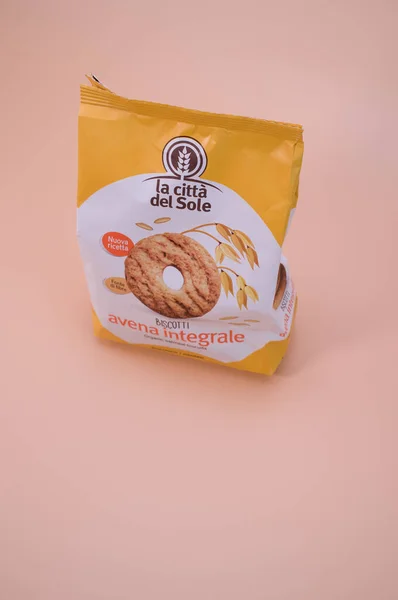Como Italy Jul 2021 Closeup Organic Oat Biscuits Paper Bag — Stock Photo, Image
