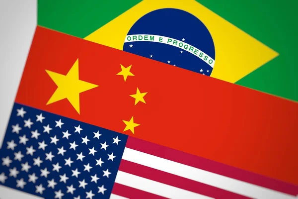 Rendering Flags China Brazil Together — Stock Photo, Image