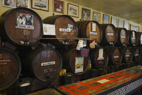 Malaga Espagne Oct 2020 Vieux Tonneaux Bois Avec Vin Sherry — Photo