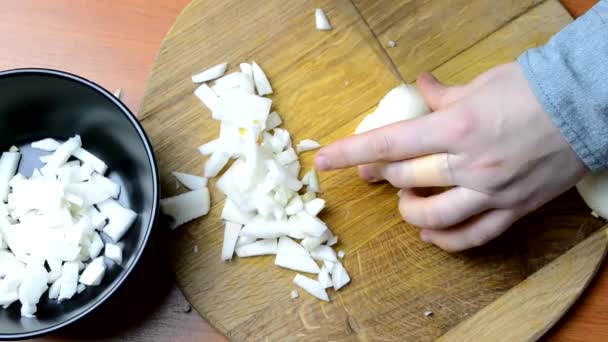 Cocina Chef Cuchillo Tabla Cortar Mesa Madera — Vídeos de Stock