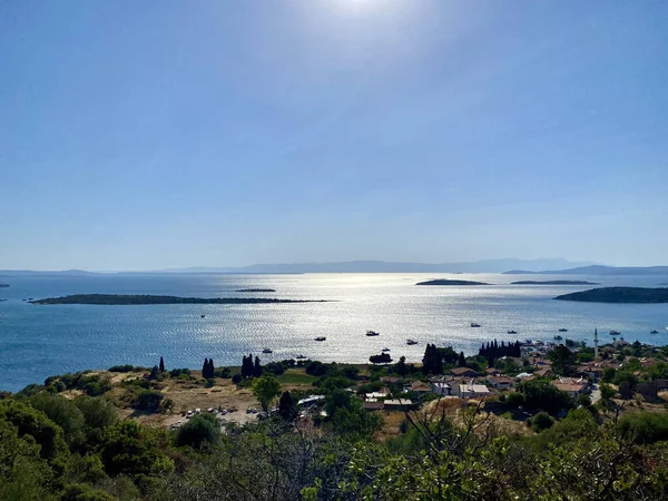 Mar Egeu Vista Eritra Cidade Antiga Ildir Cesme Izmir Turquia — Fotografia de Stock