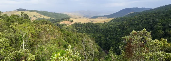 Uno Scatto Aereo Degli Alberi Nel Bosco Circondato Colline Valli — Foto Stock