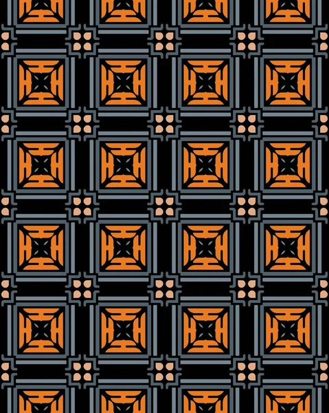 Darstellung Eines Nahtlosen Fliesenmusters Mit Quadratischen Ornamenten Orange Grau Auf — Stockfoto