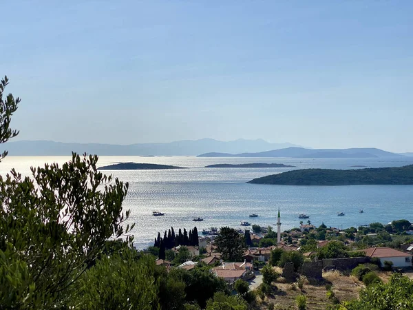 Mar Egeu Vista Eritra Cidade Antiga Ildir Cesme Izmir Turquia — Fotografia de Stock