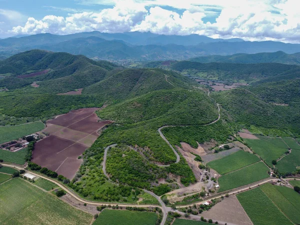 Eine Luftaufnahme Von Zuckerrohrfeldern Autlan Tal Von Navarro Jalisco Mexiko — Stockfoto