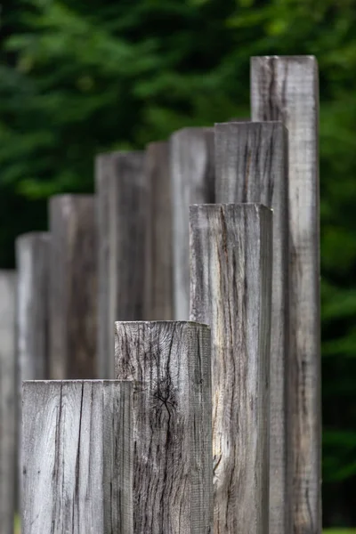 Eine Reihe Des Verwitterten Grauen Holzzauns — Stockfoto