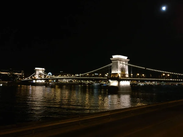 Szechenyi Chain Bridge Budapest Hungary Night — 스톡 사진