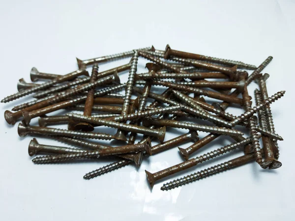 Close Rusty Iron Nails White Isolated Background — Stock Photo, Image