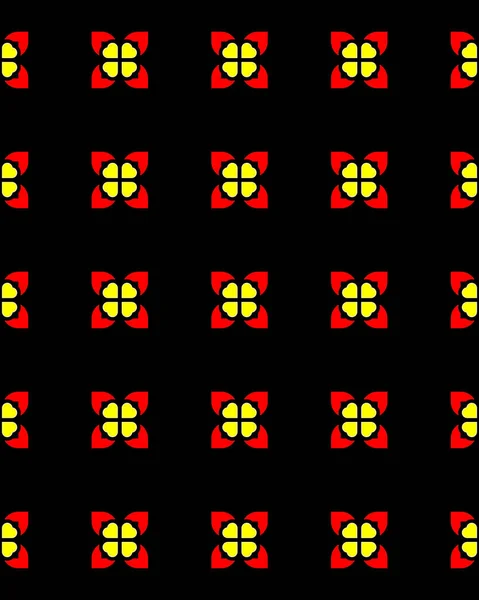 Seamless Repeat Pattern Yellow Red Flowers Black Background — 스톡 사진