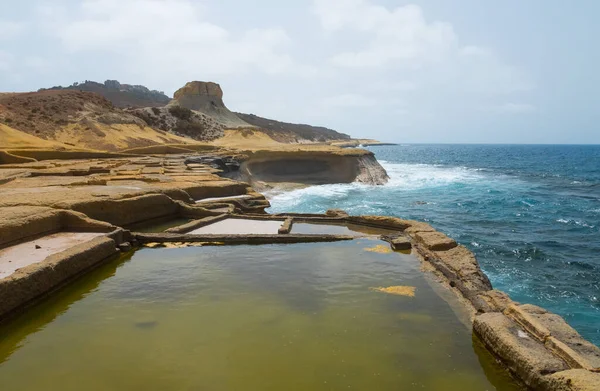 Eine Nahaufnahme Der Berühmten Xwejni Salzpfannen Auf Der Insel Gozo — Stockfoto