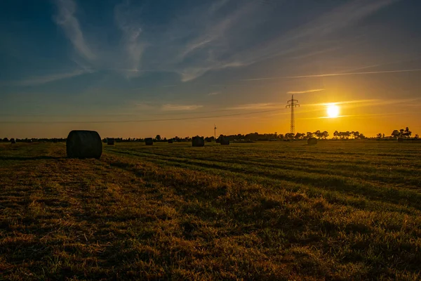 Hay Bales Field Sunset — Stock Photo, Image