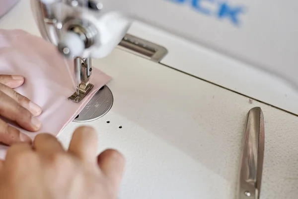 Closeup Shot Sewing Process Phase Overstitching — Stock Photo, Image