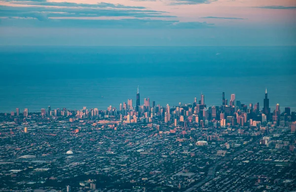 Vista Sul Tramonto Aria Terra Dello Skyline Chicago — Foto Stock