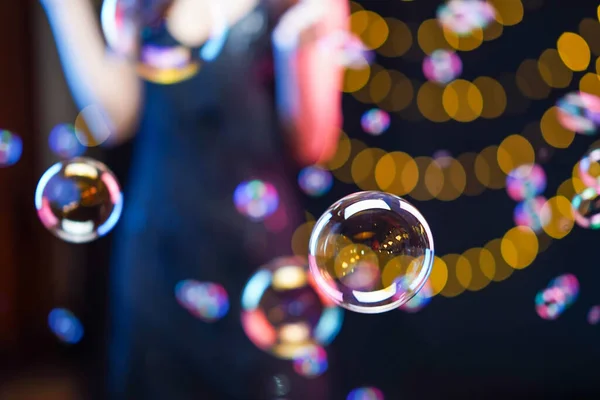 Selective Focus Shot Bubbles Party Front Bokeh Background — Stock Photo, Image