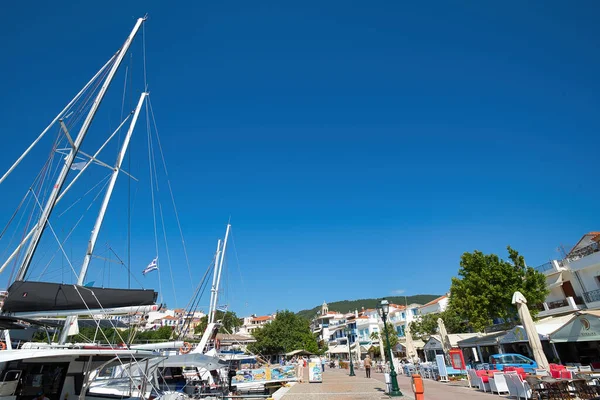 Vecchio Porto Città Vecchia Skiathos Città Barche Piccole Barche Pesca — Foto Stock