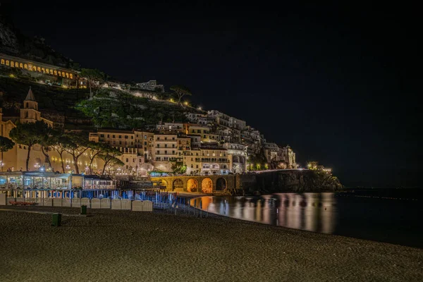 Paisaje Nocturno Escénico Amalfi Región Campania Italia — Foto de Stock