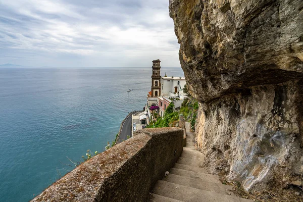 Scenic Trap Die Leidt Naar Atrani Met Uitzicht Middellandse Zee — Stockfoto