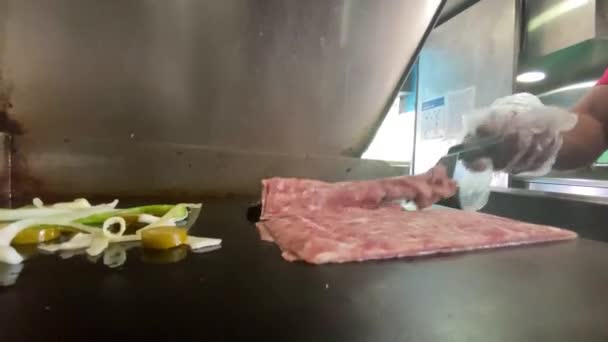 Kock Skära Kött Köket — Stockvideo