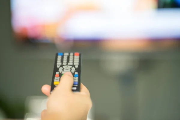 Selective Focus Shot Hand Holding Remote Control — Stock Photo, Image