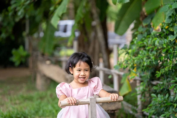 Cute Asian Child Playing Park — Stock Photo, Image