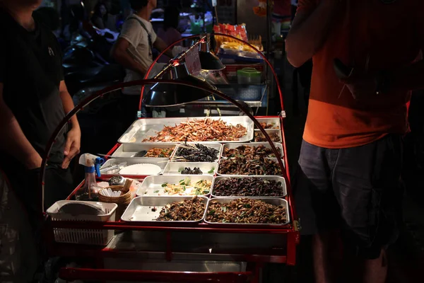 Asian Streetfood Bangkok Nightmarket Thailand Scorpions Maggots — Stock Photo, Image