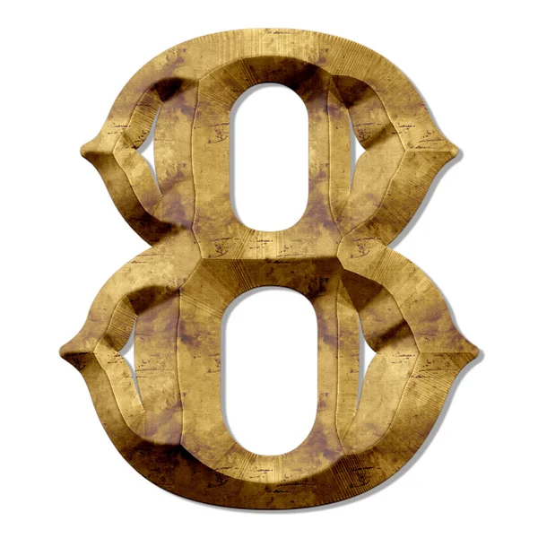 Rendering Wooden Number Eight Symbol Isolated White Background — Φωτογραφία Αρχείου