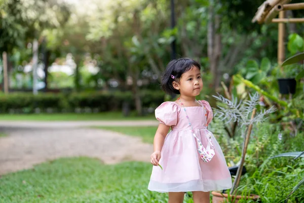 Cute Asian Child Playing Park — Stock Photo, Image